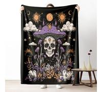 Skull Mushroom Blanket 30x40 Inch, Astrology Skull Fleece Throw Blanket for Couch Bed, Mystical Skeleton Celestial Soft Blankets Cozy Lightweight Flannel Small Blankets Warm for All Season