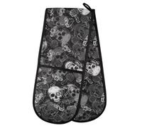 Skull Mushroom Double Oven Mitt Heat Resistant Non-Slip Kitchen Gloves Extra Long 7" x 35" for Cooking Baking Barbecue Grilling