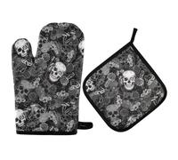 Skull Mushroom Oven Mitts and Pot Holders Set of 2 Heat Resistant Non-Slip Kitchen Gloves for Cooking Baking Barbecue Grilling