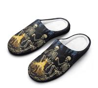 Skull Music Party Skeleton Day Death Gothic Flannel Slippers For Men Memory Foam Soft Warm Home Shoes Print 9-10（42-43）