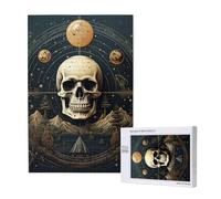 Skull Mysterious Sacred Geometry Magic Vintage Personalised 1000 Piece Wooden Jigsaw Puzzle For Adults, Custom Portrait Picture