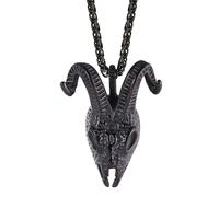 Skull Necklace For Men, 925 Sterling Silver Goat Head Pendant, Hip Hop Death Skeleton Pendant Necklace, Memento Mori Pirate Medallion