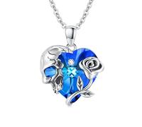 Skull Necklace Sterling Silver Rose Gothic Pendant Heart Birthstone Necklace Austrian Crystal Necklace Halloween Goth Jewellery Gift for Women Men