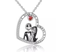Skull Necklaces for Couple, Vintage Goth Red Zirconia Love Skeleton Skull Pendant Eternity Heart Charm Jewelry, Personalised Halloween Nightmare Necklace Birthday Jewelry Gifts for Women