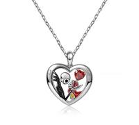 Skull Necklaces for Women Couple, Heart Red Zirconia Love Skeleton Pendant Eternity Skull Jewelry, Personalised Halloween Nightmare Necklace Birthday Valentine's Day Gifts for Women GF