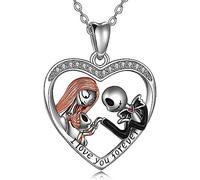 Skull Necklaces for Women, Heart Cubic Zirconia Couple Love Skeleton Pendant Eternity Skull Halloween Jewelry, Personalised Nightmare Necklace Birthday Valentine's Day Gifts for Women GF