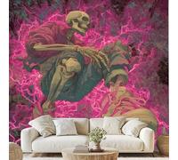 Skull Neon Pink Wall Paper Skeleton Fantasy Lightning Art Photo Wallpaper 3D Effect 500x350 cm Punk Skull Wall Mural for Bedroom Living Room Peel and Stick Home Decoration Qe39D