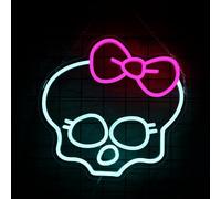 Skull Neon Sign for Room Decor Monster High Neon Light LED Skull with bow Sign Neon Sign for TV Series Fans Gifts Man Cave Wall Decor Dormitory Decoration USB Powered Dimmable 13"*12.6"