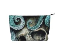 Skull Octopus Art Corduroy Makeup Bag with Stylish and Durable Zipper Design