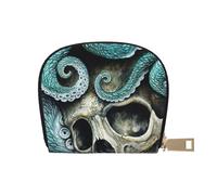 Skull Octopus Art Leather Semi-Circular Card Bag, Compact and Convenient, Easy to Store