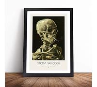 Skull Of A Skeleton With Cigarette With Border By Vincent Van Gogh Framed Wall Art Picture Print - Canvas Painting - Modern Home Décor Poster - Ready to Hang for Living Room - Black A4 (27 x 36 cm)