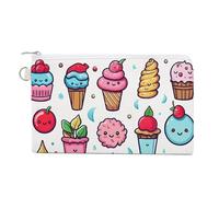 Skull of Bull And Cute Cactus Wallet for Men Women Canvas Coin Purse Zippered Change Holder with Secure Closure, Doodle Ice Cream, One Size