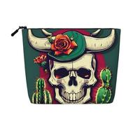 Skull of Bull Print Cosmetic Bag for Women,Faux Linen Makeup Bag Large Capacity,Perfect for Travel Daily Use