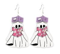 Skull of Love Ghost Pumpkin Sparkling Acrylic Halloween Dangle Earrings Wooden Funny Halloween Gifts, 1, Resin, No Gemstone