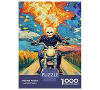 Skull On Fire Motorcycle 1000 Piece Jigsaw Puzzle Jigsaw Puzzle for Adults Art Style Puzzle Game for Family Home Decoration Stress Relief 38x26cm/1000pcs