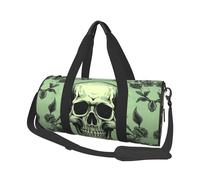 Skull On Light Green Background Travel Duffel Bag Sports Gym Bag, Lightweight Overnight Weekender Bag With Shoes Compartment Yoga Gym Sports Bag For Men Women