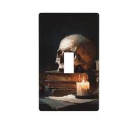 Skull On Stack of Books with Candle Light Switch Cover Decorative Single Toggle 1 Gang Wall Plate for Kitchen Farmhouse Bedroom Bathroom Art Decor