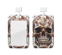 Skull On White Background Id Badge Holder Waterproof Plastic Id Card Holder with Lanyard Work Badge Sleeve Name Protector Cover for TeacherWork Office Gifts