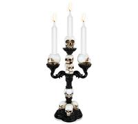 Skull Ornament Candle Holders, SHAIDOJIO Halloween Black Candlestick Holders with 3-Arms, Gothic Resin Statue Candle Holder, Skeletons Tea Light Holder for Home Kitchen Bedroom Living Room Decor