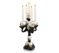 Skull Ornament Candle Holders, SHAIDOJIO Halloween Black Candlestick Holders with 5-Arms, Gothic Resin Statue Candle Holder, Skeletons Tea Light Holder for Home Kitchen Bedroom Living Room Decor