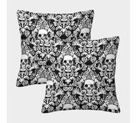 Skull Ornate Pattern-Gothic Baroque Design Pillow Covers 2 Pack Cozy Pillowcases Art Cushion Case Polyester Decorative Sofa for Living Room Bedroom 50x50cm