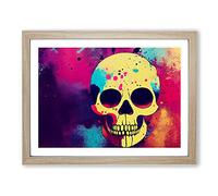 Skull Paint Splatter Vol.6 Abstract Framed Print | A4 Oak Framed Wall Art | Ready to Hang | Abstract Skull Picture | Living Room Bedroom Lounge Office