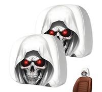 Skull Pattern Car Headrest Covers, Pack of 2, Elastic, Fun, Scary, Car Seat Cushion Cover, for Long Drives, Short Trips, Daily Commuting, SUV, Motorhome and Truck