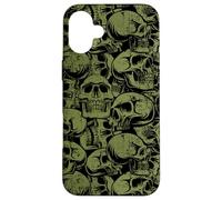 Skull Pattern - Green Distressed Skulls Case for iPhone 16 Plus