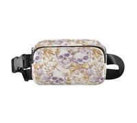 Skull Peach Gold Halloween Fashionable Fanny Waist Pack for Women Men Teenagers Waterproof Crossbody Passport Bag with Adjustable Strap for Cycling Hiking Gym