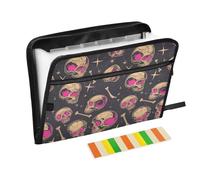 Skull Peach Gold Halloween Folder with Dividers 13 Pockets A4 Letter Size with Zipper Closure for Organizer Expanding Folder
