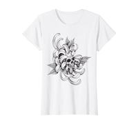 Skull Peony Spider Mum Flower Tattoo Flash Value Graphic T-Shirt, Women, White, XL