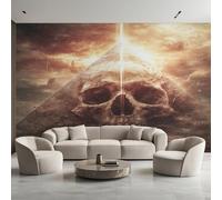Skull Photo Wallpaper, Skeleton Egyptian Pyramid Wallpaper Mural, 390x260cm Wall Paper for Bedroom Living Room, Non-Woven Wall Mural Room Decor EL&D65