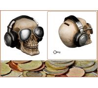 Skull Piggy Bank Sunglasses Headphones Decor Vintage Approximately 16X13Cm
