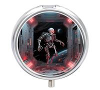 Skull Pill Box 3 Compartment Metal Round Pill Case Travel Pill Organizer Small Portable Medicine Vitamin Container for Purse and Pocket to Hold Vitamins Supplements