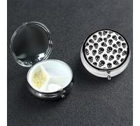 Skull Pill Box 3 Compartment Waterproof Pill Container with Mirror Metal Medicine Box Organizer Portable Vitamin Case for Pocket & Purse Travel - Round