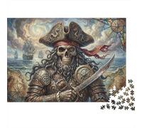 Skull Pirate Captain Art 500 Piece Wooden Jigsaw Puzzle,Gift Idea,Stress Relief,Whimsical Challenge,Wood,Adults & Kids 14+,Home Wall Decor,Educational Toy (52x38cm)