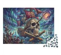 Skull Pirate Ship 1000 Piece Wooden Jigsaw Puzzle,Educational Toy,Gift Idea,Wood,Impossible Challenge,Home Wall Decor,Adults & Kids 14+,Stress Relief (75x50cm)