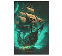 Skull Pirate Ship Puzzles 1000 Pieces Wooden Jigsaw Puzzle for Adults Brain Exercise Challenge Game Gift for Kids Children Jigsaws （78×53cm）