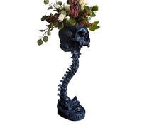 Skull Planter & Spine Stand Set - Polyresin Skull Head Flower Pot | Indoor Plants & Flowers Serving Craft Ornament | Halloween Style Skeleton Home Decor, Goth Spooky Decor