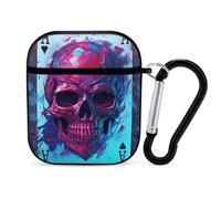 Skull Poker Pattern Earphone Case Cover Compatible with AirPods 1&2 Shockproof Bluetooth Headset Case Black-style
