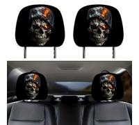 Skull Print Car Headrest Covers 1 Pair Elastic Dual Sided Design Natural Fiber Material for Most Standard Head Rests (A)