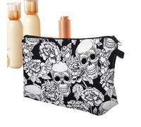 Skull Print Cosmetic Bag - Waterproof Make Up , Durable Polyester Bag, Stylish Travel Storage, Compact Zip Case, Portable Toilet Bag for Women Brushes Tools