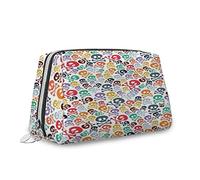 Skull Print, Makeup Bag Cosmetic Bag,Halloween Themed Colorful Skulls Print,Leather Organizer Make Up Bag Reusable Toiletry Bag,Multicolor,M