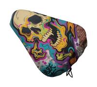 Skull Print Padded Bike Seat Cushion with Drawstring Soft Comfort Waterproof Bicycle Seat Cover, Wide Saddle Protection Covers Protector for Men Women for Exercise Mountain Road Bikes