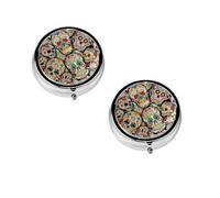 Skull Print Pill Box, Round Pill Organizer, 3 Compartment Small Pill Case for Purse & Pocket, Portable Medicine Box, Travel Pill Case