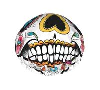Skull Print Premium Double Layer Shower Cap For Women With Reusable Shower Cap For Hair - Waterproof Plastic Cap - Shower Caps For Long, Short And Curly Hairs