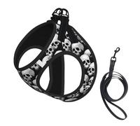 Skull Print Reflective Pet Leash Vest For Small Dogs & Cats, Adjustable Outdoor Walking Hiking Vest