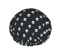 Skull Print Reusable Bath Shower Caps For Women Long Hair,Double Layer Bathing Shower Hat