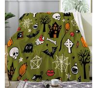 Skull Print Soft Cozy Throw Blanket - Spooky Style Lightweight and Fluffy Blankets for Kids - 150x200cm Spider Webs Fleece Throw for Bed, Sofa, Chair A215