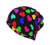 Skull Print Unisex Beanie Hat Stretch Turban Hats Cancer Headwear Caps Baggy Skull Sleep Scarf, Rainbow Hearts, One size
